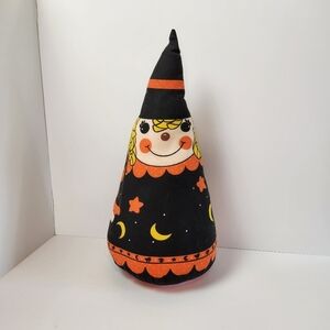 Vintage 1960s Cut & Sew Stuffed Doll Halloween Witch Girl Home Decor Decorations